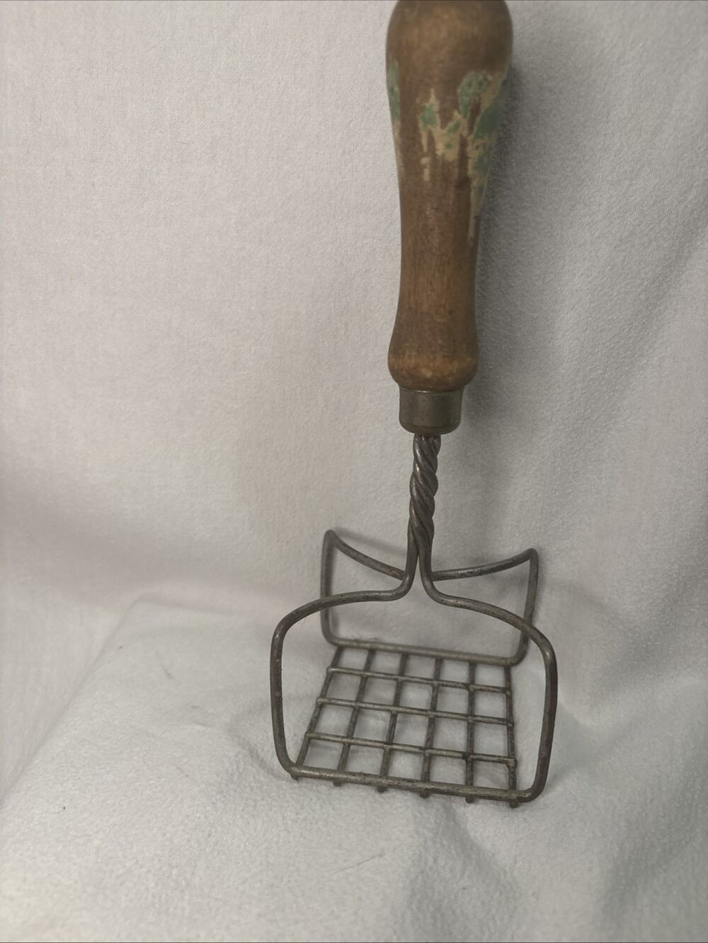 Vintage Square Head Potato Masher Wood Handle 8.5" Tall 2.75" Square Head